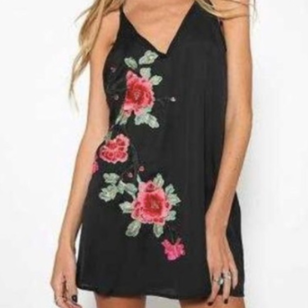 LF Seek the label black floral slip dress